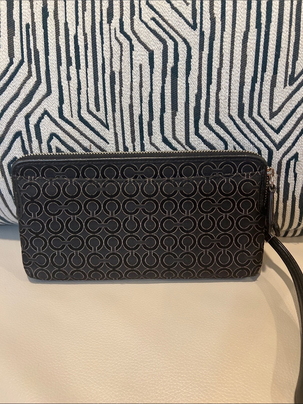 Coach Black Signature Double Zip C Wristlet with Silver Logo - Picture 4 of 12
